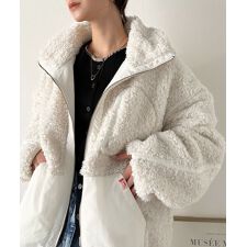 《JaVaジャバコラボ》ぬくぬく愛らしい◎プードルボア×ナイロン異素材切替フライトジャケット