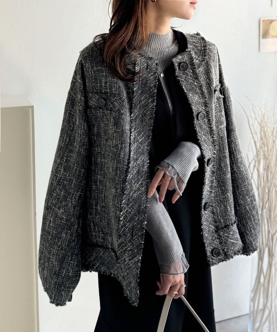 通勤・セレモニー対応》コットンツイードミドルジャケット | オペーク