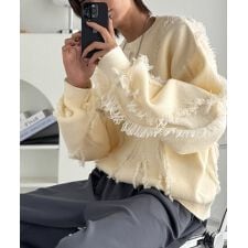 【classical origin】「着るだけで、印象派」。フリンジデザイン配色オーバーサイズニット