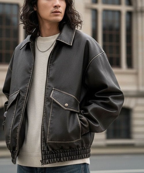 【雰囲気抜群❗️】2000's L.G.B レザージャケット マニアック セブンバイセブン“アンティーク風”加工のレザージャケット、抜染加工の