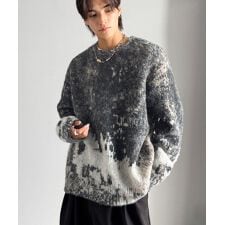 《JaVaジャバコラボ》視線を釘付け。アブストラクト柄ニットプルオーバー（長袖）