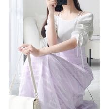 【mily bilet】1枚で映える主役級。オフショル2wayパフ袖リボンニットドッキングワンピース