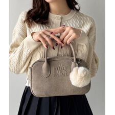 【mily bilet】甘い見た目で実力派♪エンボスロゴスウェードライクミニボストンバッグ