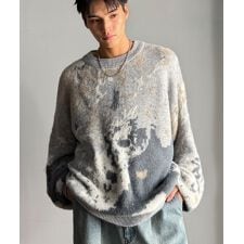 【classical origin】ニュアンス柄Wジャガードシャギーニット