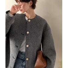 【Classical Evon】上品スタイル。ツイードボンディング金釦ノーカラージャケット