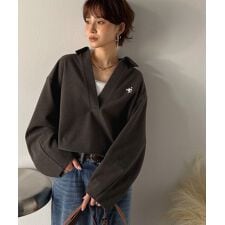 【Classical Evon】優しい温もり、上品見え。圧縮ニット襟付きキーネックプルオーバー