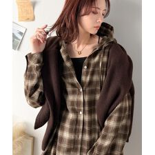 ゆるっと羽織ってかわいくキマる。”旬顔”  裾ドロスト微起毛チェック柄オーバーサイズシャツパーカー