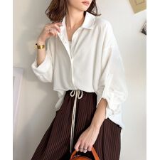 【機能性素材】軽やかにデイリーに使える。レーヨン麻混オーバーサイズロールアップシャツ（長袖）