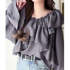【mily bilet】オフショル2wayキャンディースリーブカシュクールブラウス（長袖）