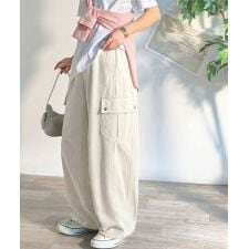 《JaVaジャバコラボ》ベーシックに着回せる♪ 綿100%の快適素材◎タックワイドカーゴパンツ
