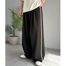 《JaVaジャバコラボ》サイドライン。裾ドロスト付き ジャカードブレード ツータックスラックス