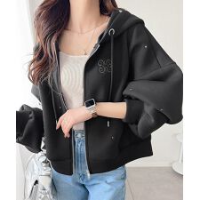 【mily bilet】旬のドット刺繍×ダブルジップ！ドット刺繍ダンボールゆるジップパーカー