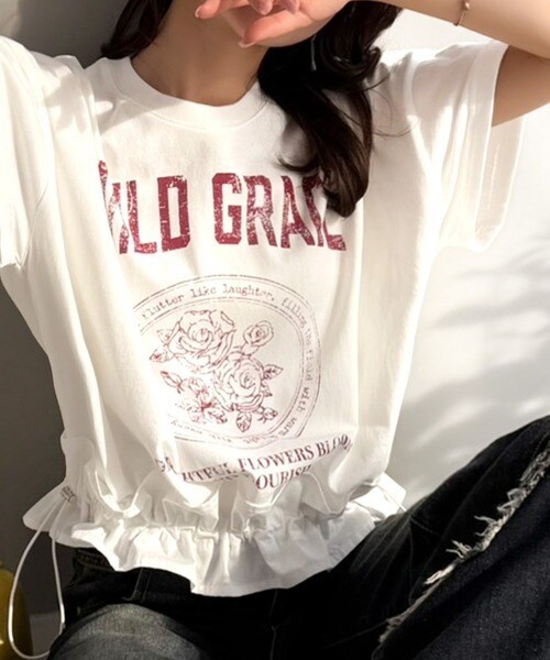 フリルフードTシャツ mily bilet】甘辛バランスが叶う！綿100％ゆるシルエット裾ドロスト