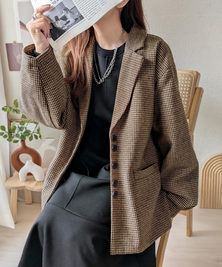 タグ付き✨ディオール　テーラードジャケット　ダブル　ウール　シルク　千鳥柄 daaco×クラシカルエルフコラボ》多ボタン千鳥柄テーラードジャケット
