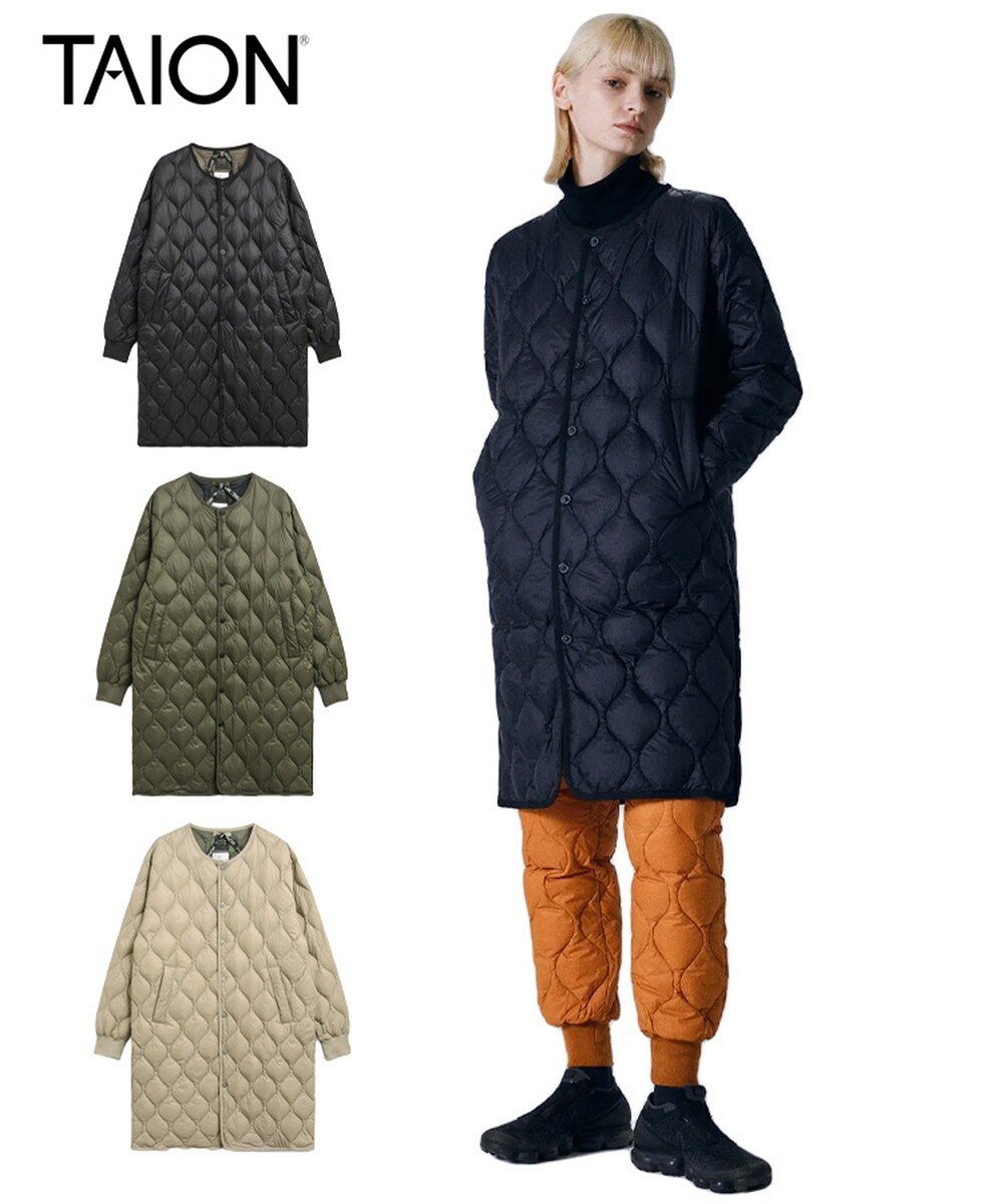 TAION】ミリタリー オーバーサイズクルーネック ダウンコート-ソフト