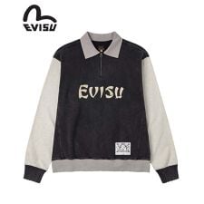 【EVISU】BLOCKING HEAVY WASHED HALF ZIP SWEATSHIRT