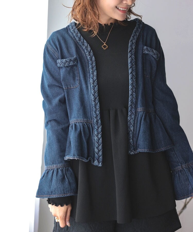 SHIPS any: ノーカラー デニム ブルゾン［SHIPS any DENIM