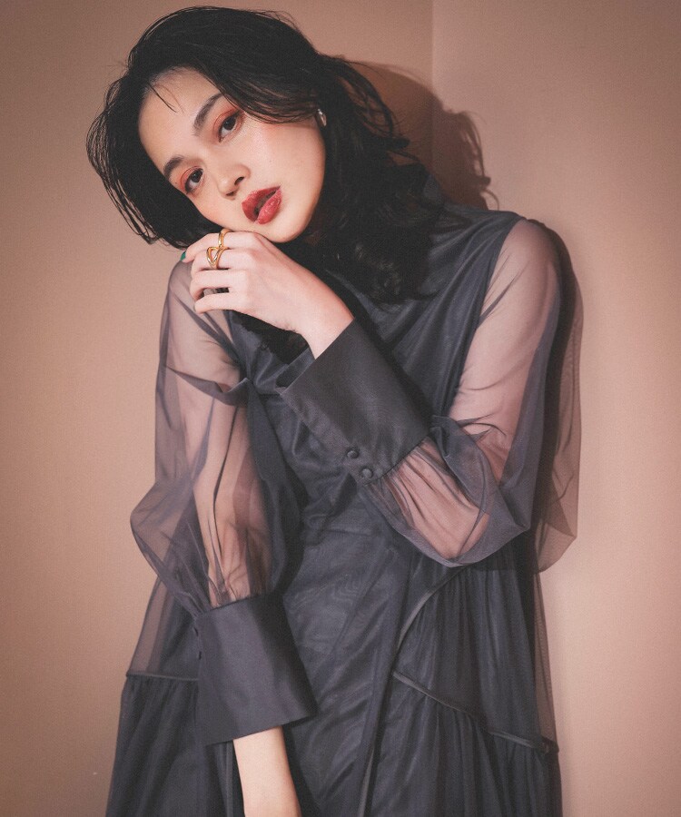 ANDRESD アンドレスド グロッシーマルチラッフルドレス S glossy multi ruffle dress | ANDRESD