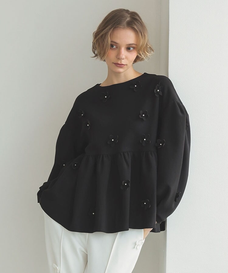 コットンカルゼはしごレースミックス＋フラワーワンポイント刺繍