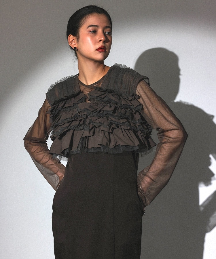 ANDRESD マルチラッフルドレス ブラック M glossy multi ruffle dress | ANDRESD