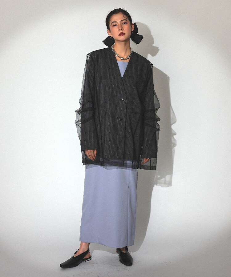ジャケット・アウター ANDRESD stripe layered tulle jacket セール】ストライプレイヤードチュールジャケット / stripe layered