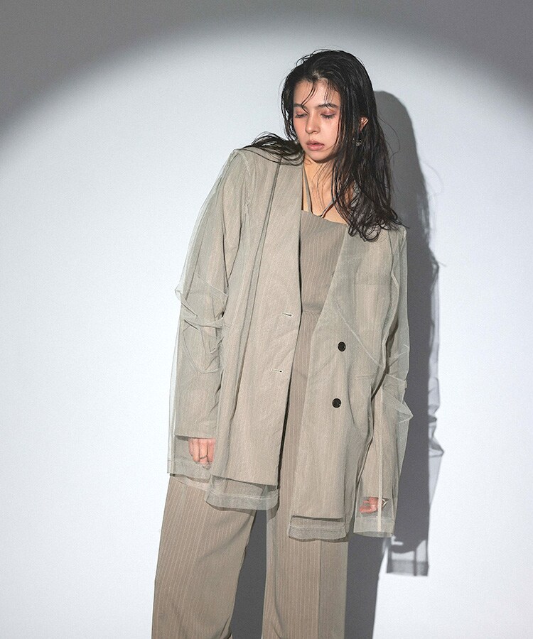 ジャケット・アウター ANDRESD stripe layered tulle jacket セール】ストライプレイヤードチュールジャケット / stripe layered