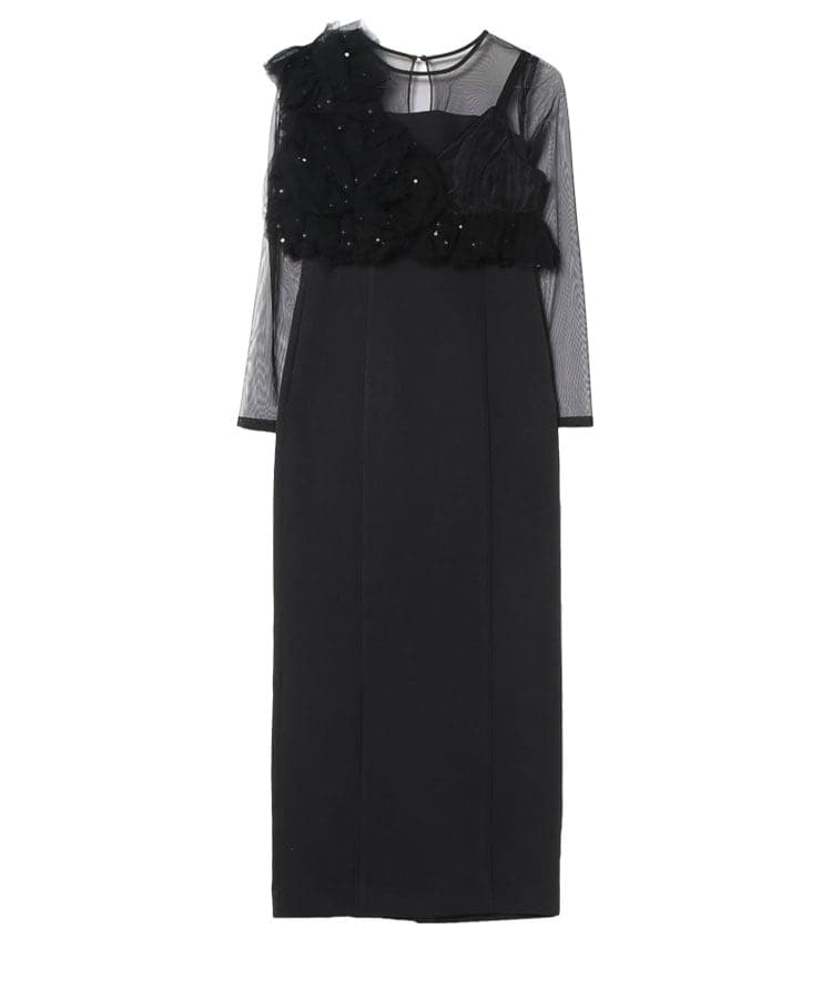 ANDRESD マルチラッフルドレス ブラック M ANDRESD ドレス glossy multi ruffle dress グロッシーマルチ
