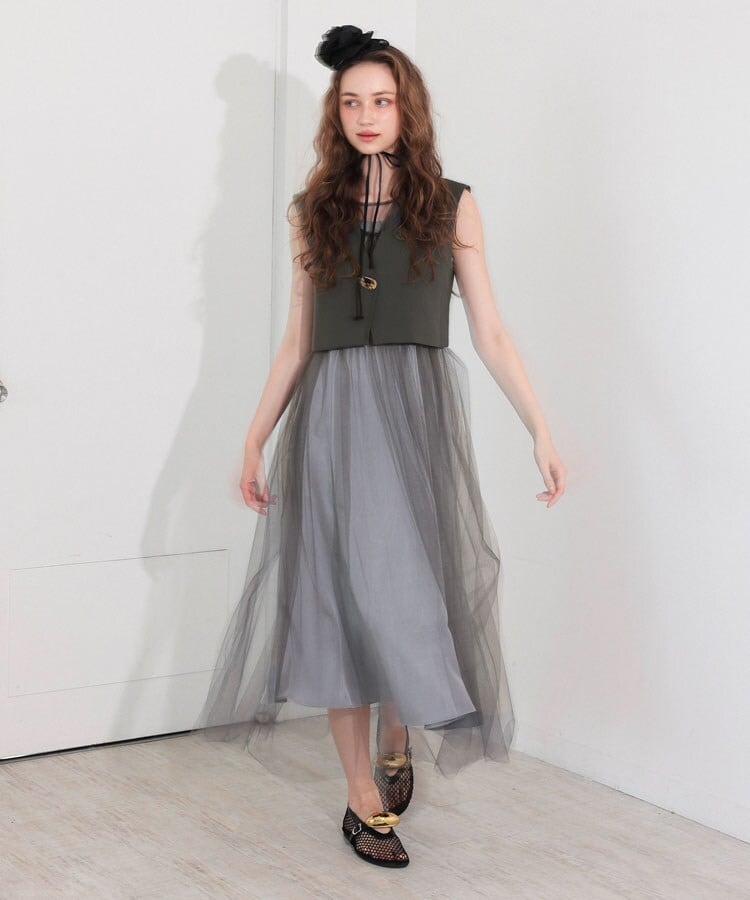 Leja 花柄総レースパフスリーブウエストリボンキャミワンピースセットアップ Leja（レジャ）の「【LEJA】花柄総レースパフスリーブウエスト