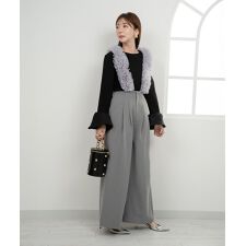 【Maki×Donobanコラボ】チュールフリルサスぺ付きハイウエストワイドパンツ