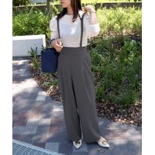 【pufe】サスペンダー付きタックパンツ