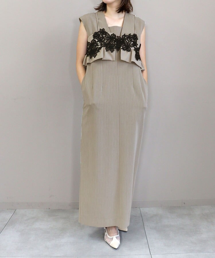 ANDRESD アンドレスド フロッキードットワンピース ベージュ M ANDRESD アンドレスド flocky dot onepiece M結婚式黒