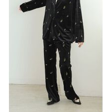 【pufe】フラワー刺繍ベロアパンツ