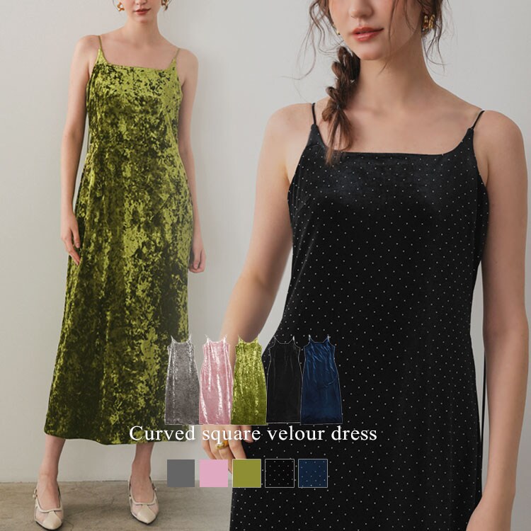 ANDRESD】curved square velour dress | アンドレスド(ANDRESD