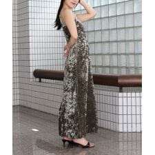 【ANDRESD】curved square velour dress