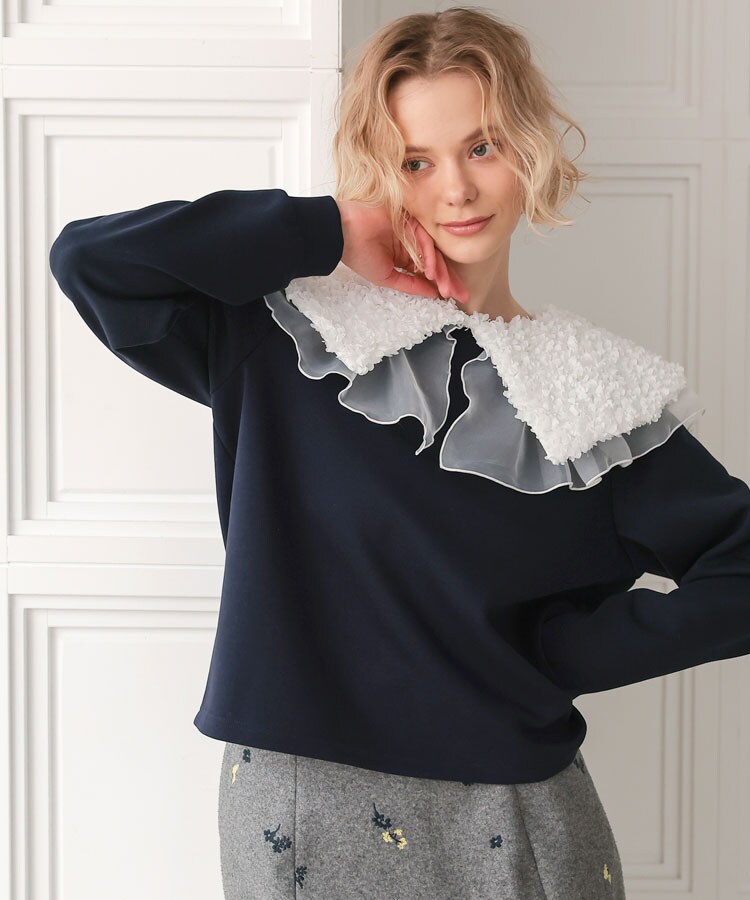 極美品ꕥトーマスマグパイ フリルスウェット トレーナー 異素材 立体シルエット mmts（マミタス） トレーナー スウェット 「COLLABORATION」9456