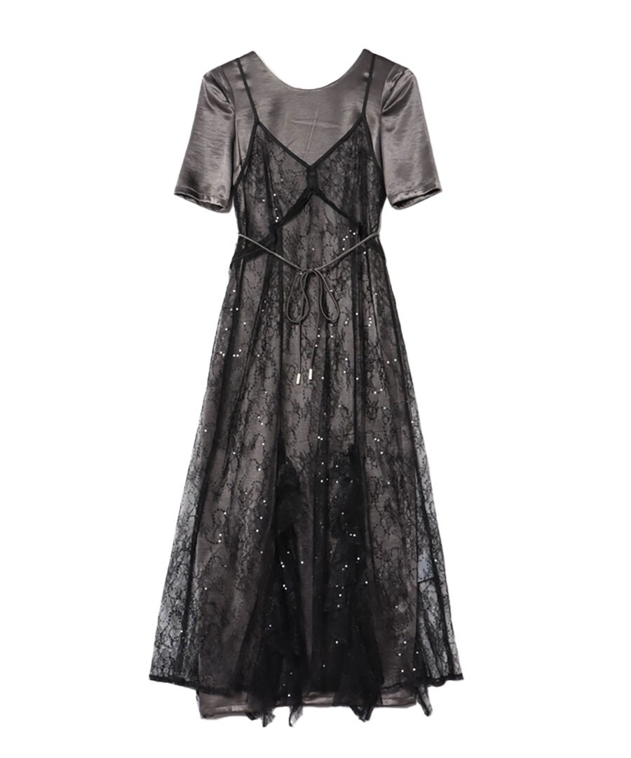 sparkle lace satin dress | アンドレスド(ANDRESD) | マルイウェブ