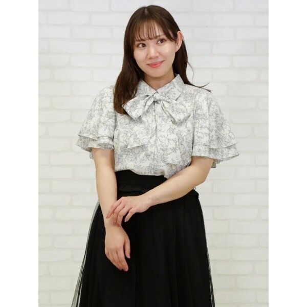 線画フラワーラッフルボウタイブラウス | リジェイ＆スプル(Re