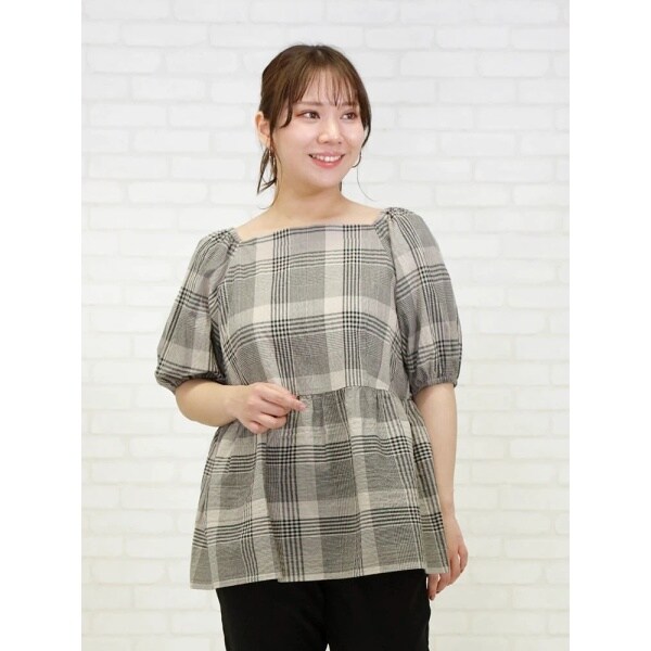シアーチェックペプラムブラウス | リジェイ＆スプル(Re-J&SUPURE