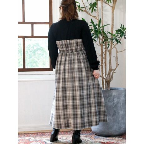 チェック柄ドッキングワンピース