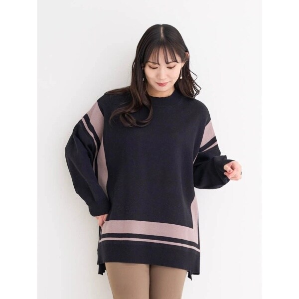 45rpm ジャガードニット　チュニック　フェアアイル柄　アルパカ混　Vネック スクエア配色ジャガードニットチュニック | リジェイ＆スプル(Re