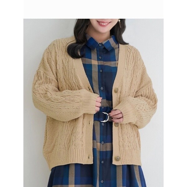 Malle アイボリー　ケーブルニット　カーディガン BLANC FICELLE カーディガン ケーブルニット カーディガン レディース