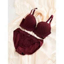 [D85-H95]プリーツレースブラ＆ショーツ(モールドカップ)