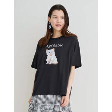 レースリボンネコプリントTシャツ