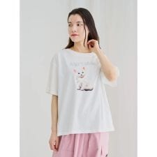 レースリボンネコプリントTシャツ