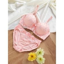 [D85-I95］プチフラワーレースソフトワイヤーブラ＆ショーツ(モールドカップ)