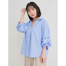 ストライプ柄タックスリーブスキッパーシャツ
