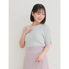 【接触冷感】シアーフリルリネンライクニットトップス（無地・ボーダー柄）