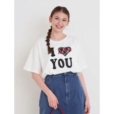 ハートレース刺繍ロゴプリントTシャツ