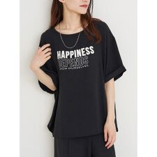 【接触冷感・吸水速乾】シボサテン５分袖ロゴTシャツ（セットアップ可）