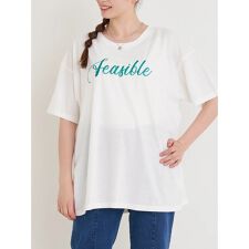 前後筆記体ロゴ刺繍Tシャツ